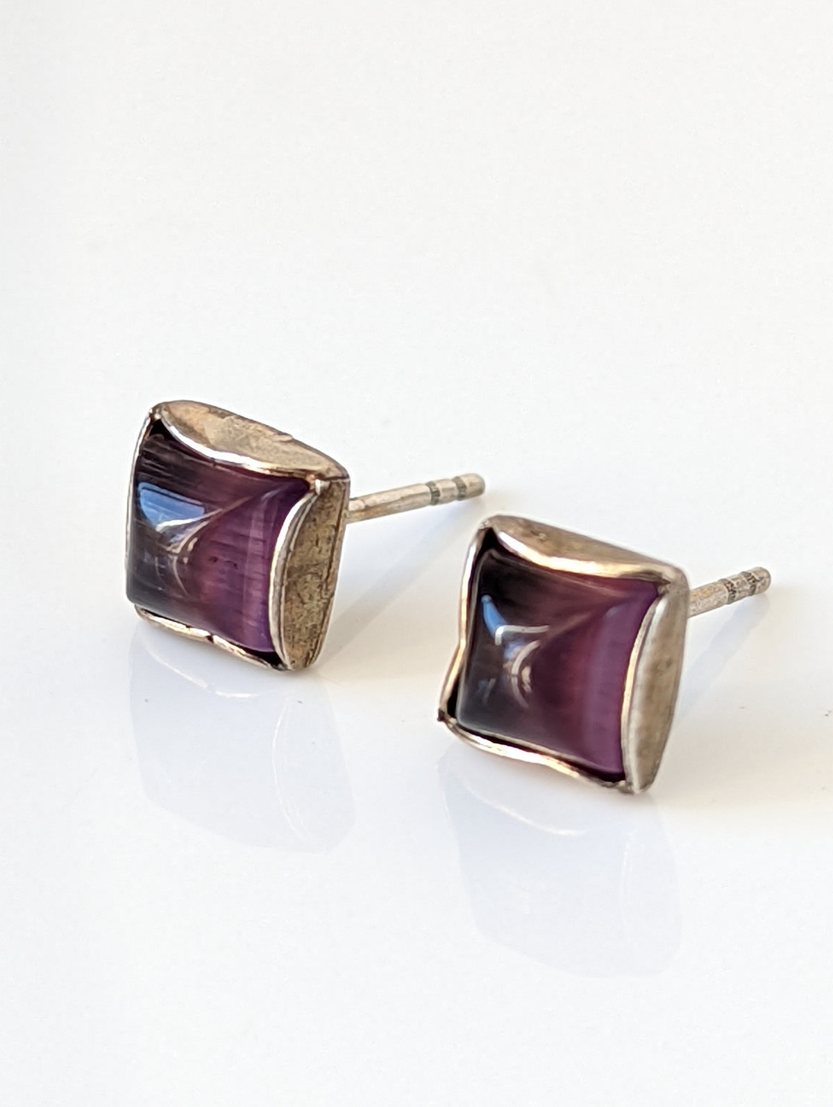 Silver Steed Square Coloured Stud Earrings