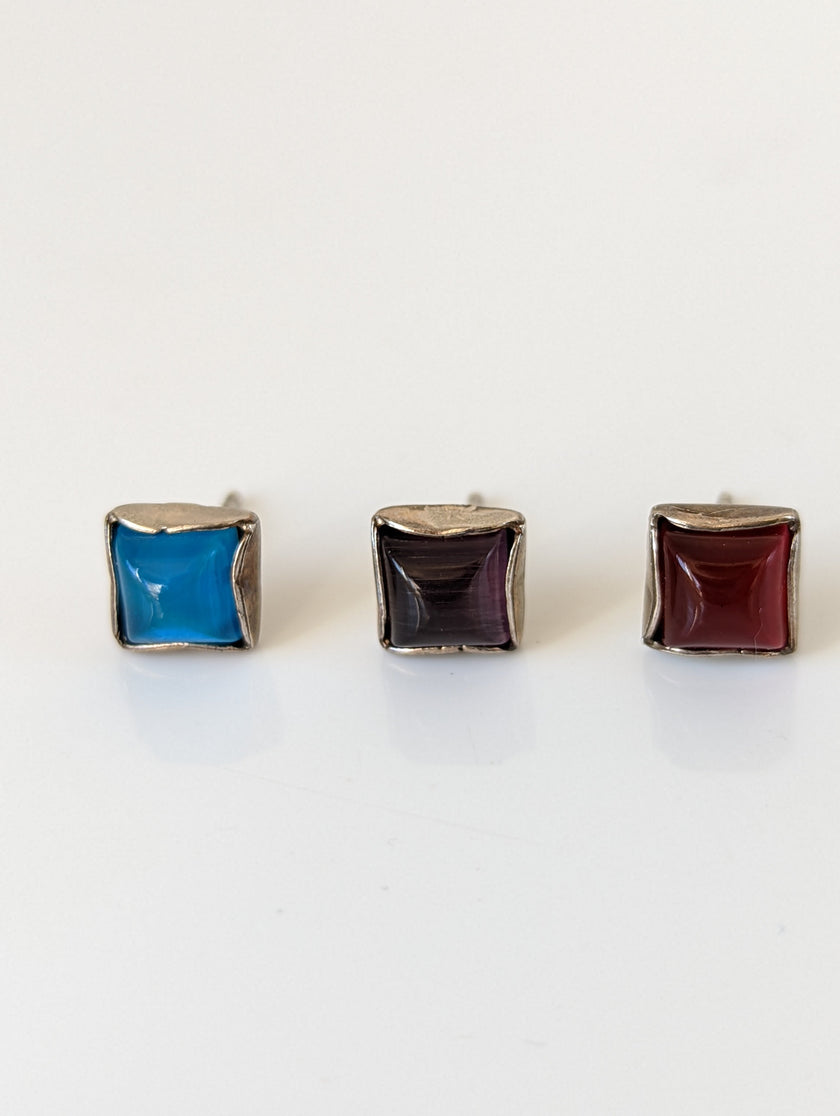 Silver Steed Square Coloured Stud Earrings