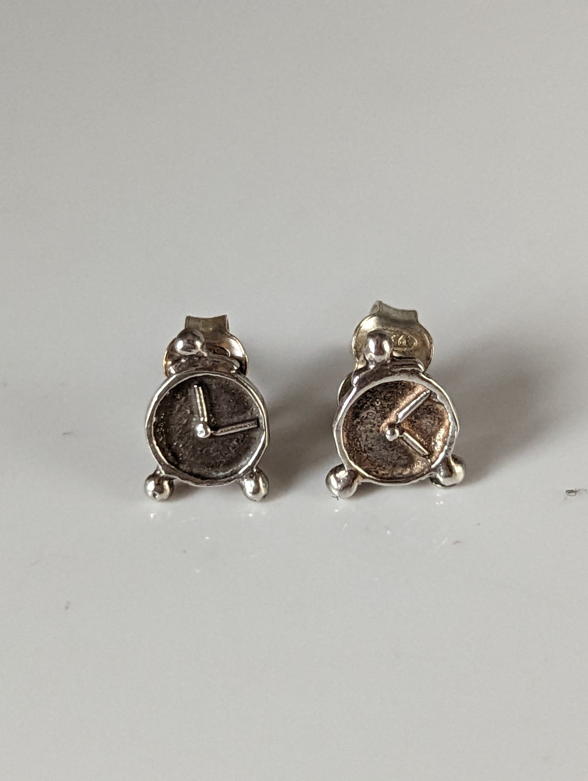 Silver Steed Alarm Clock Stud Earrings