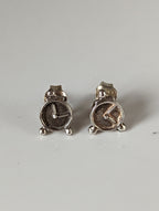 Silver Steed Alarm Clock Stud Earrings