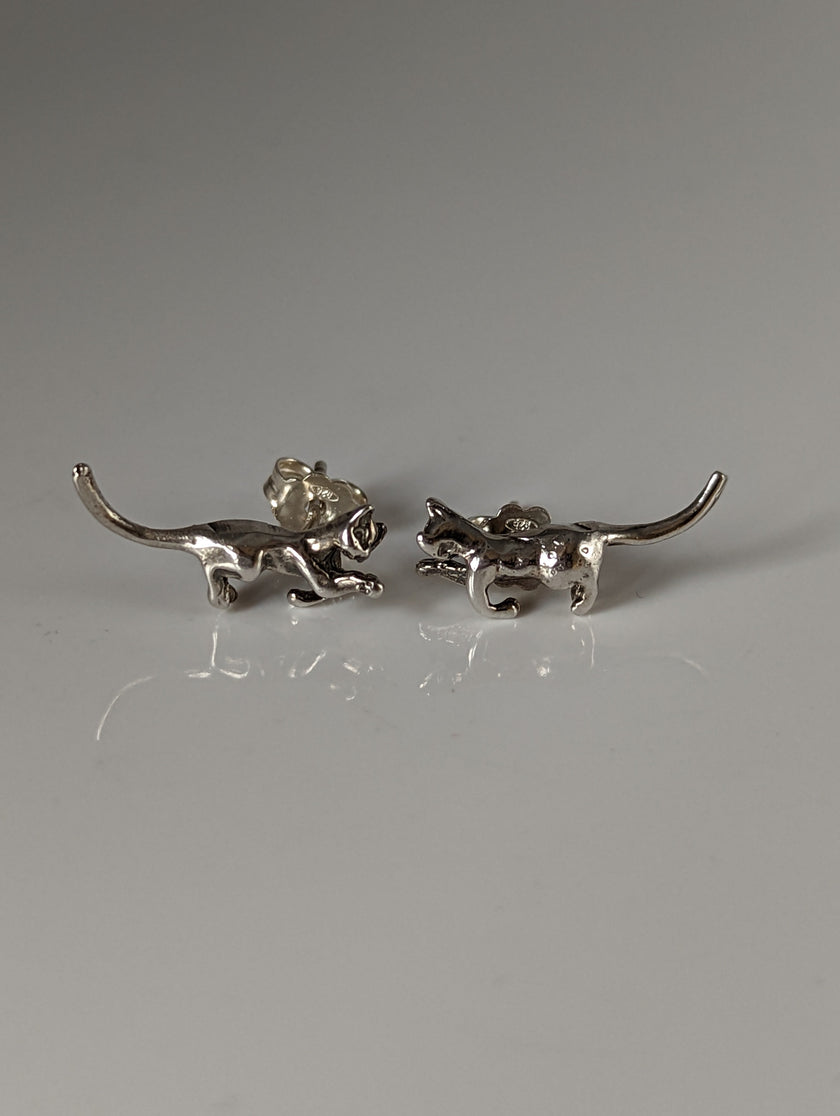 Silver Steed Playful Cat Stud Earrings