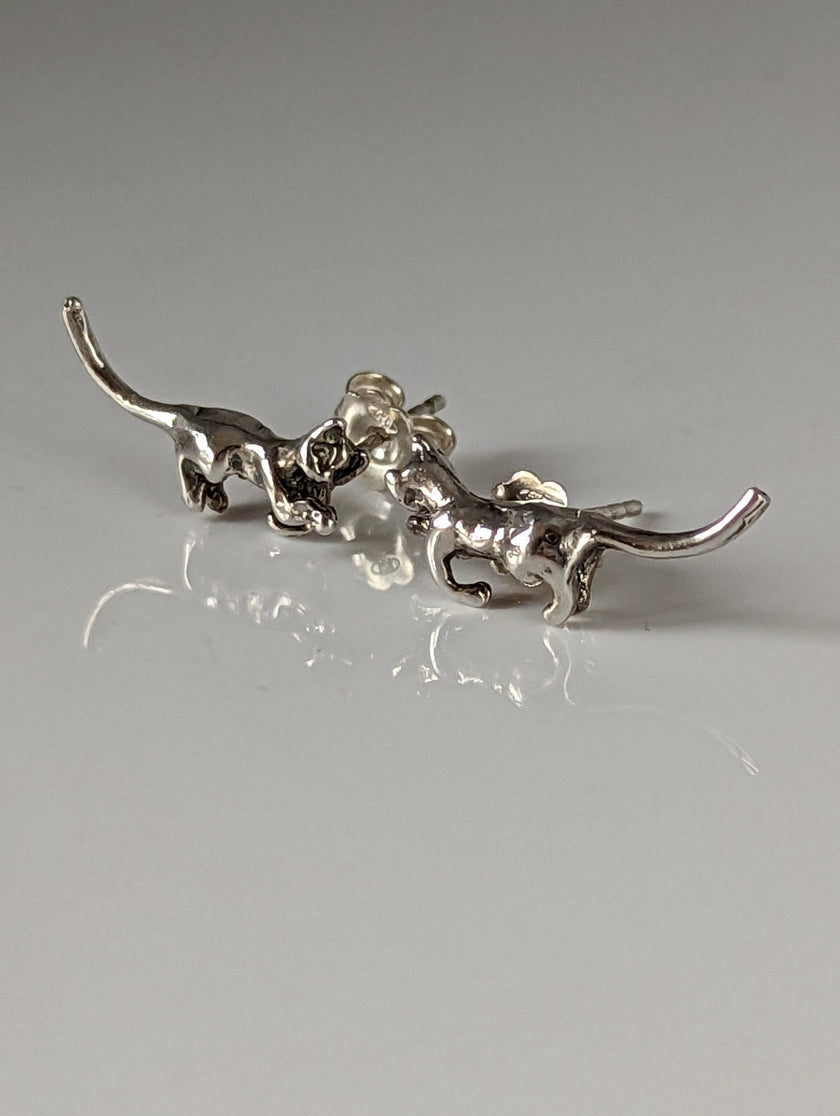 Silver Steed Playful Cat Stud Earrings