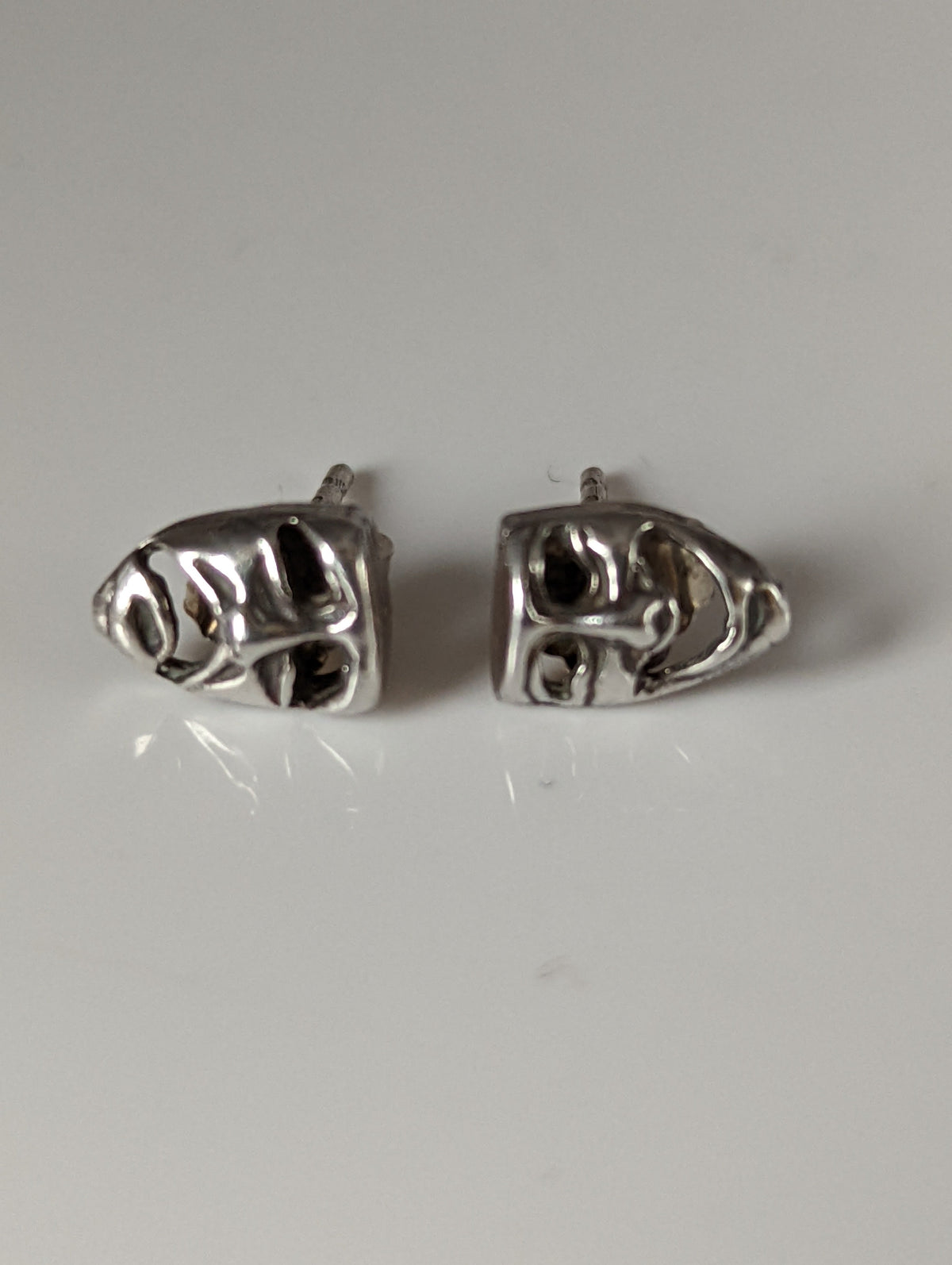 Silver Steed Comedy Tragedy Masks Stud Earrings
