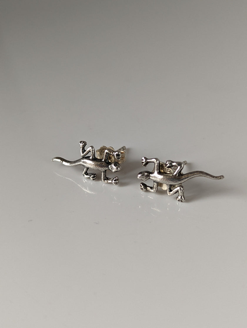 Silver Steed Lizard Stud Earrings