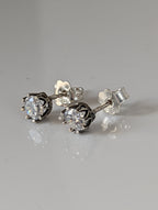Silver Steed Crystal Crown Stud Earrings