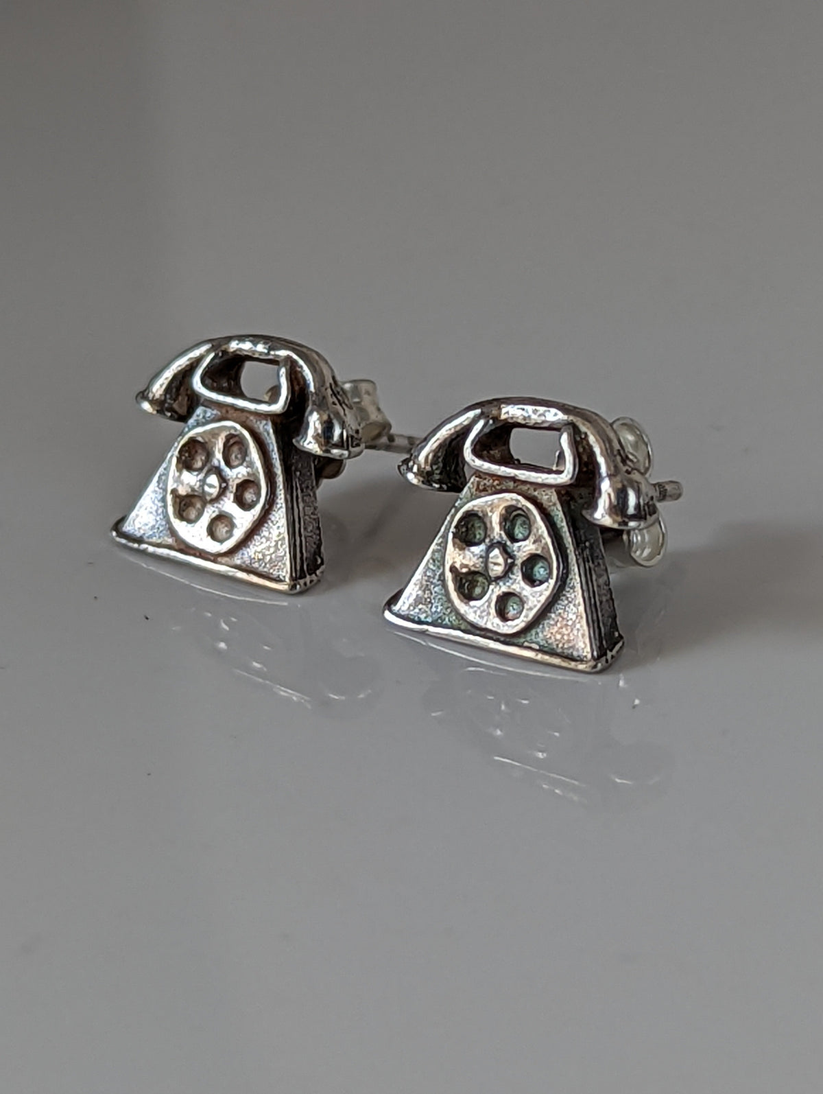 Silver Steed Telephone Stud Earrings