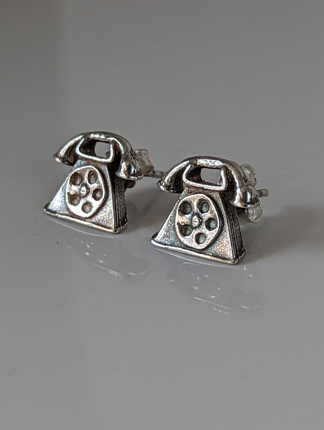 Silver Steed Telephone Stud Earrings