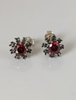 Silver Steed Red Crystal Sunflower Stud Earrings