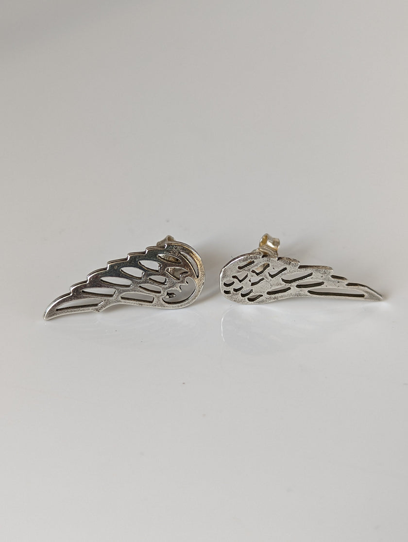 Silver Steed Angel Wings Stud Earrings