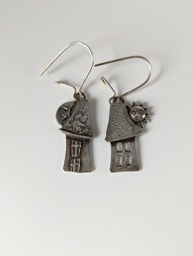 Silver Steed Day & Night House Dropped Earrings