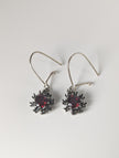 Silver Steed Red Crystal Sunflower Dropped Earrings