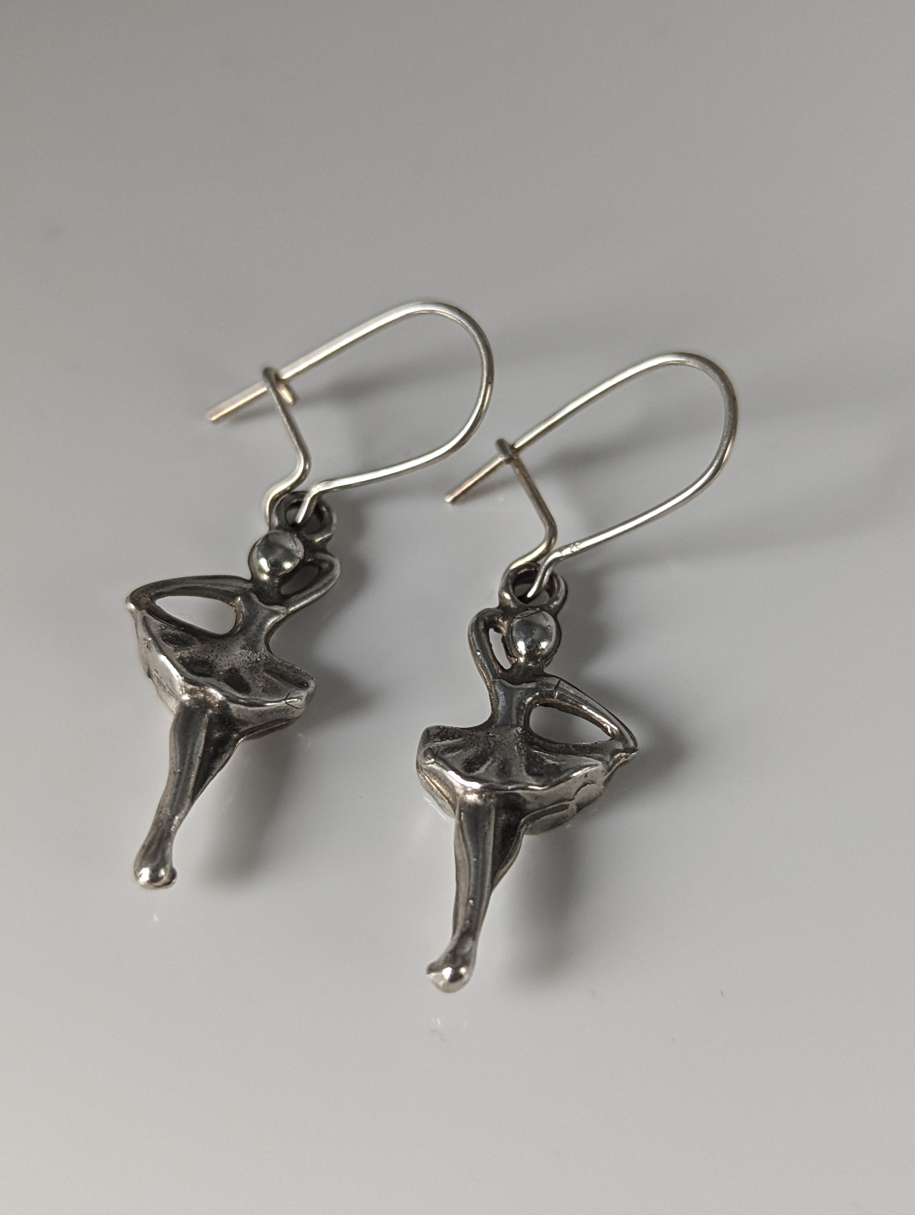 Silver Steed Ballet Dancer Forth Position Dropped Earrings