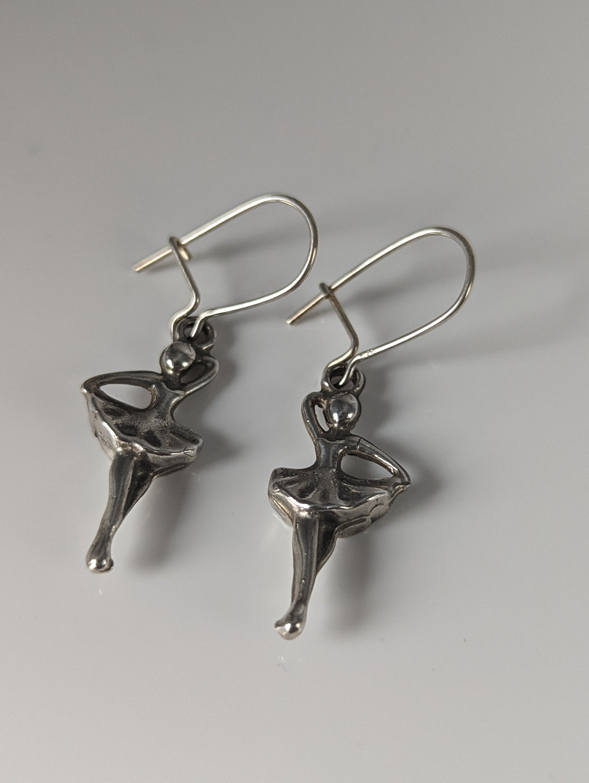 Silver Steed Ballet Dancer Forth Position Dropped Earrings