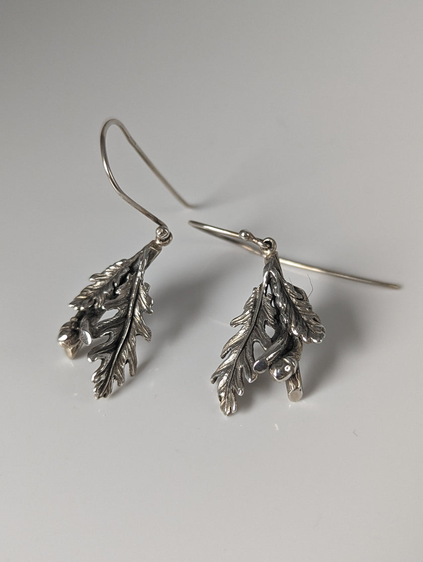 Silver Steed Acorn, Oak Leave Dropped Earrings