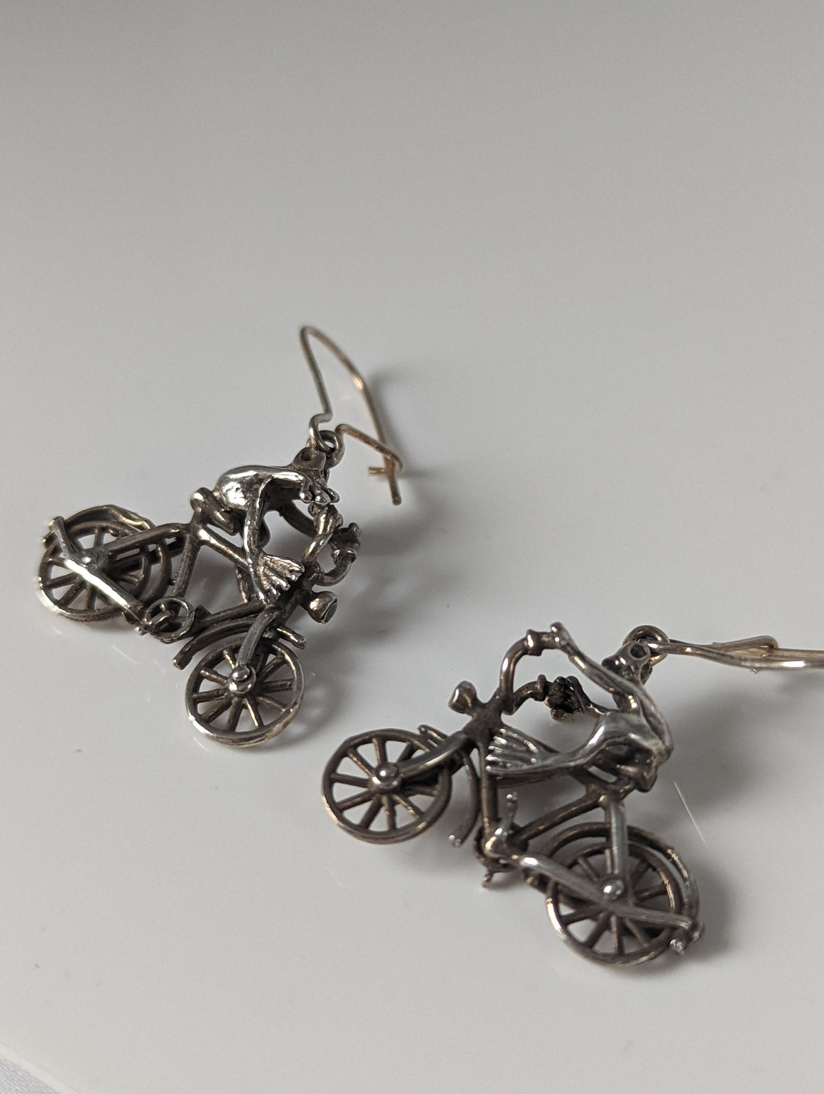 Silver Steed Frogs on Bikes Dropped Earrings