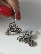 Silver Steed Frogs on Bikes Dropped Earrings
