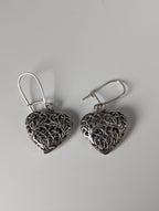 Silver Steed  Filigree Heart Dropped Earrings