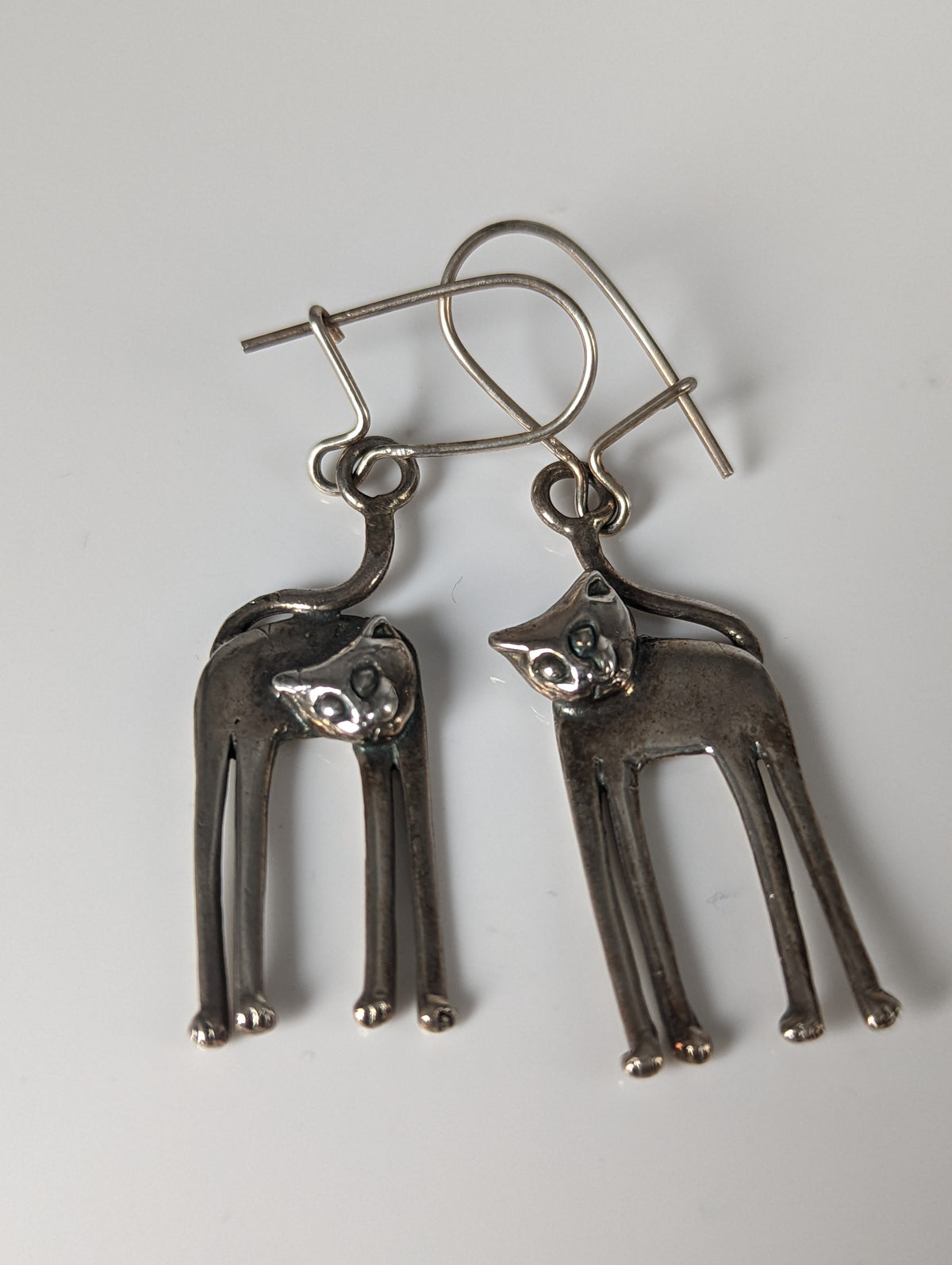 Silver Steed Long Cat Dropped Earrings
