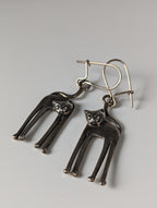 Silver Steed Long Cat Dropped Earrings