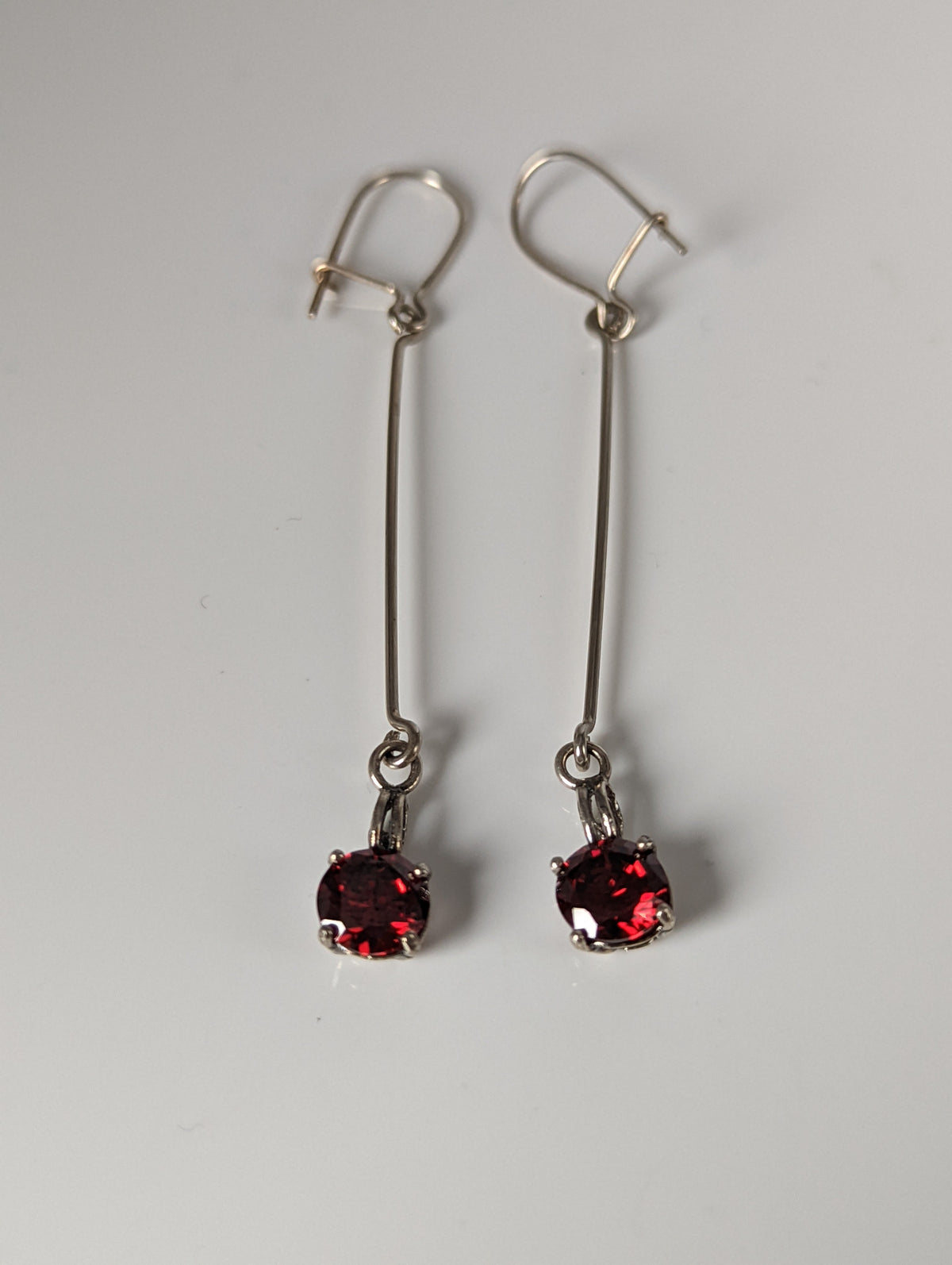 Silver Steed Red Crystal Dropped Earrings