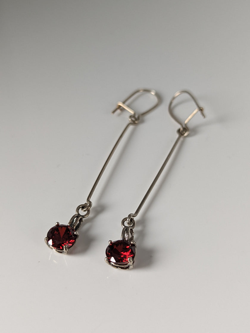 Silver Steed Red Crystal Dropped Earrings