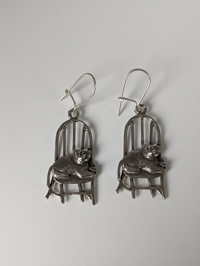 Silver Steed A Cats Chair Dropped Earrings