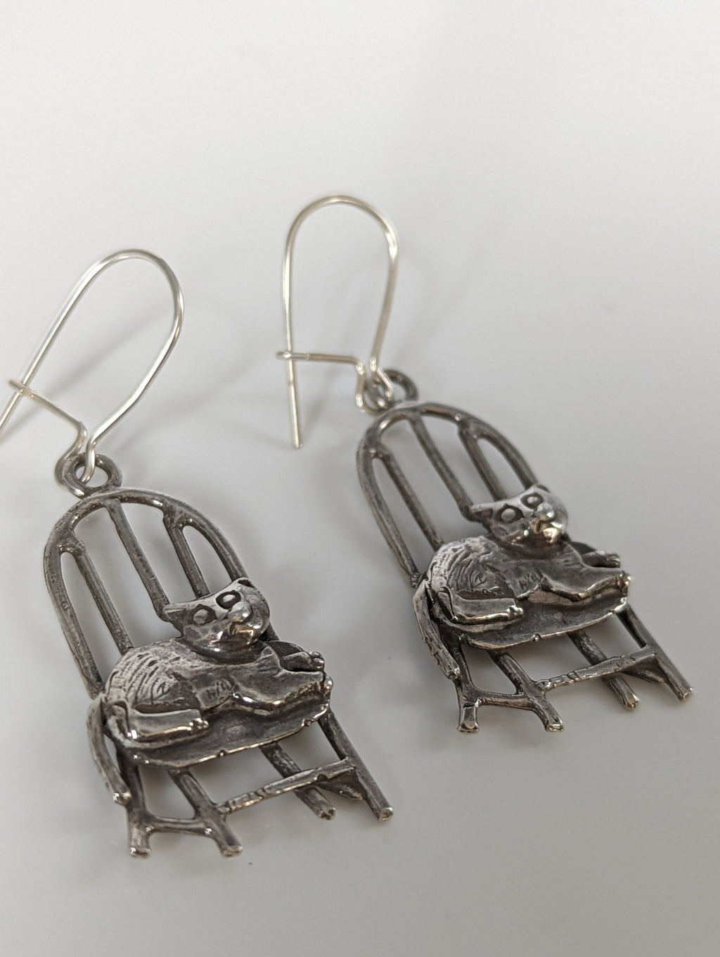 Silver Steed A Cats Chair Dropped Earrings