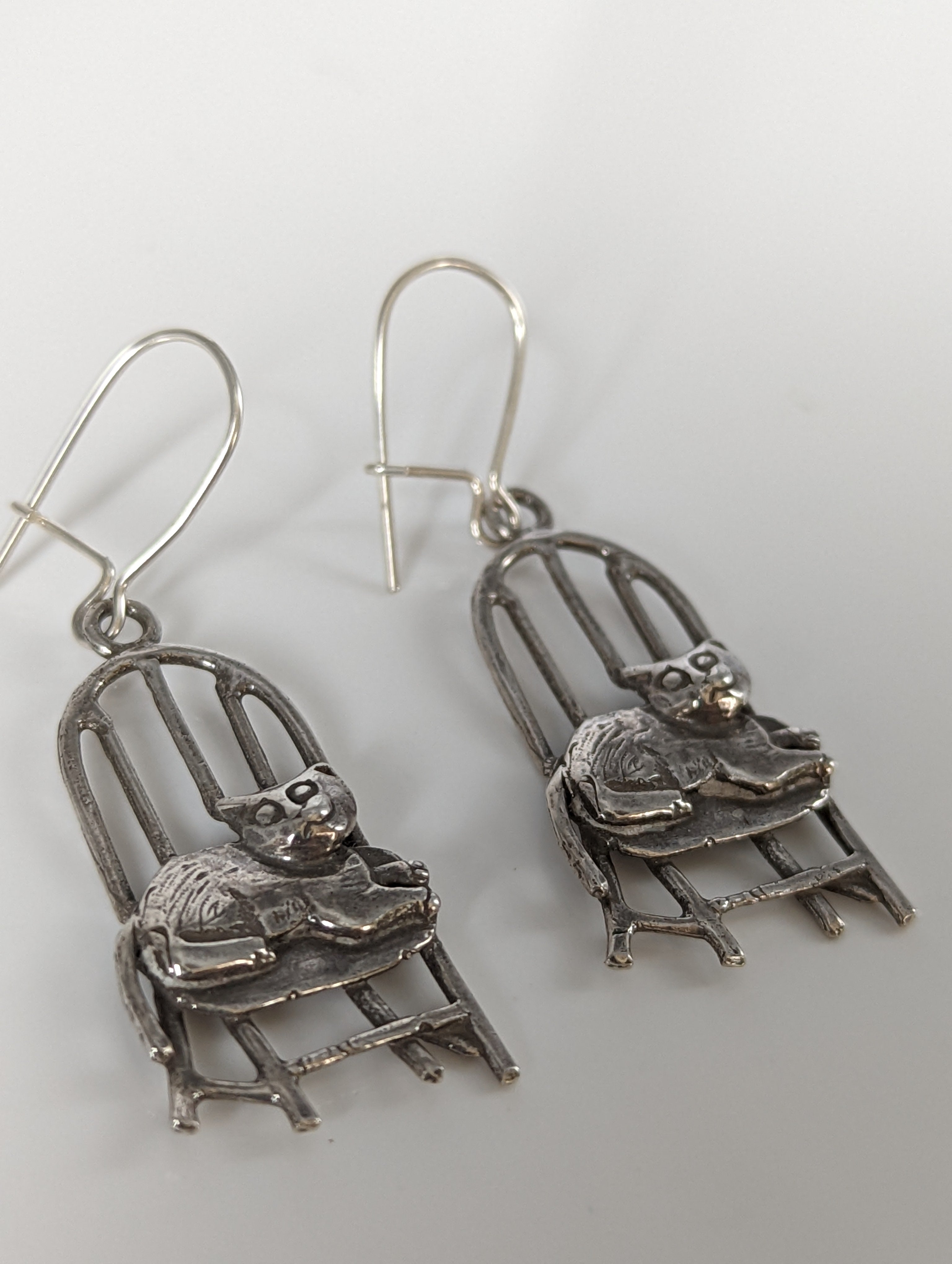 Silver Steed A Cats Chair Dropped Earrings