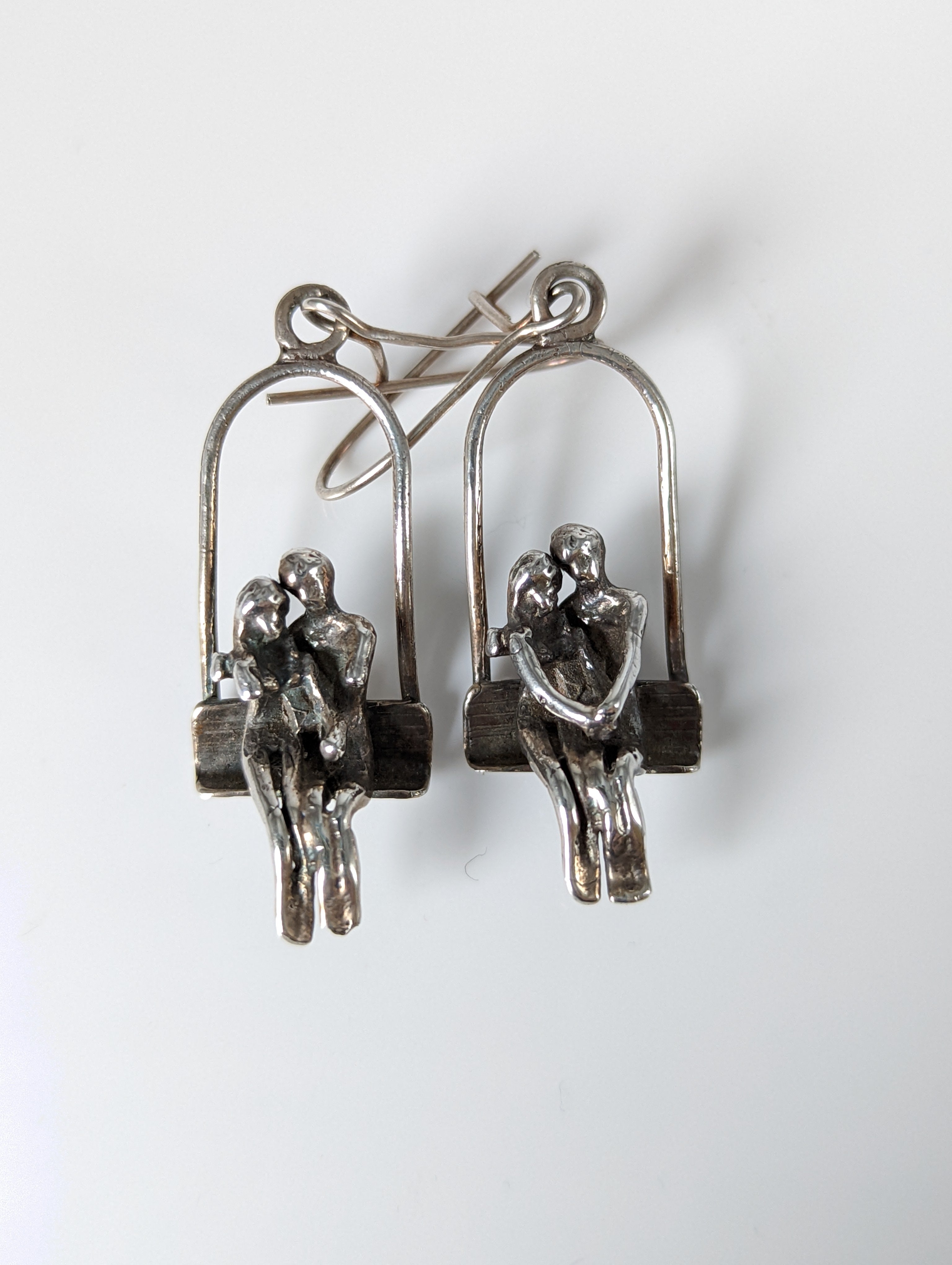 Silver Steed Swing Seat Loved Up Couple Dropped Earrings