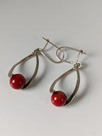 Silver Steed Red Bead Dropped Earrings