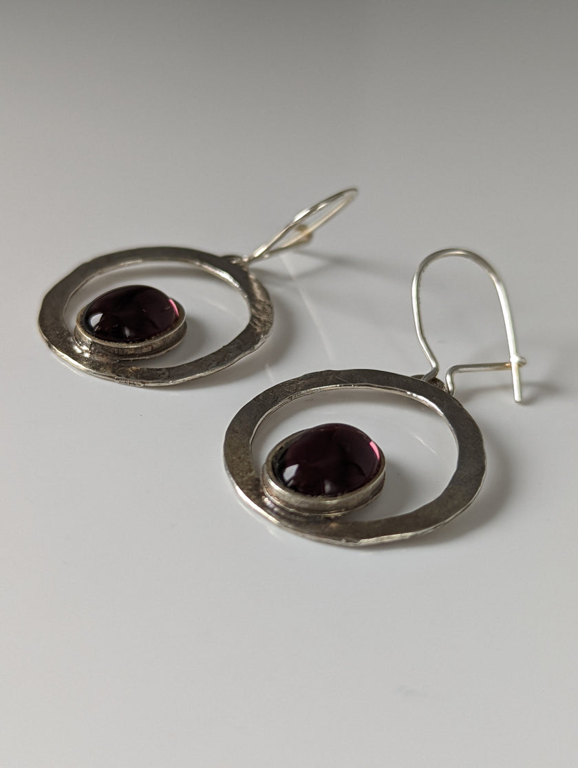 Silver Steed Purple Crystal Loop Dropped Earrings
