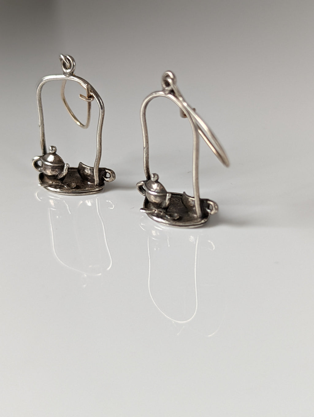 Silver Steed Swinging Tea Set Dropped Earrings