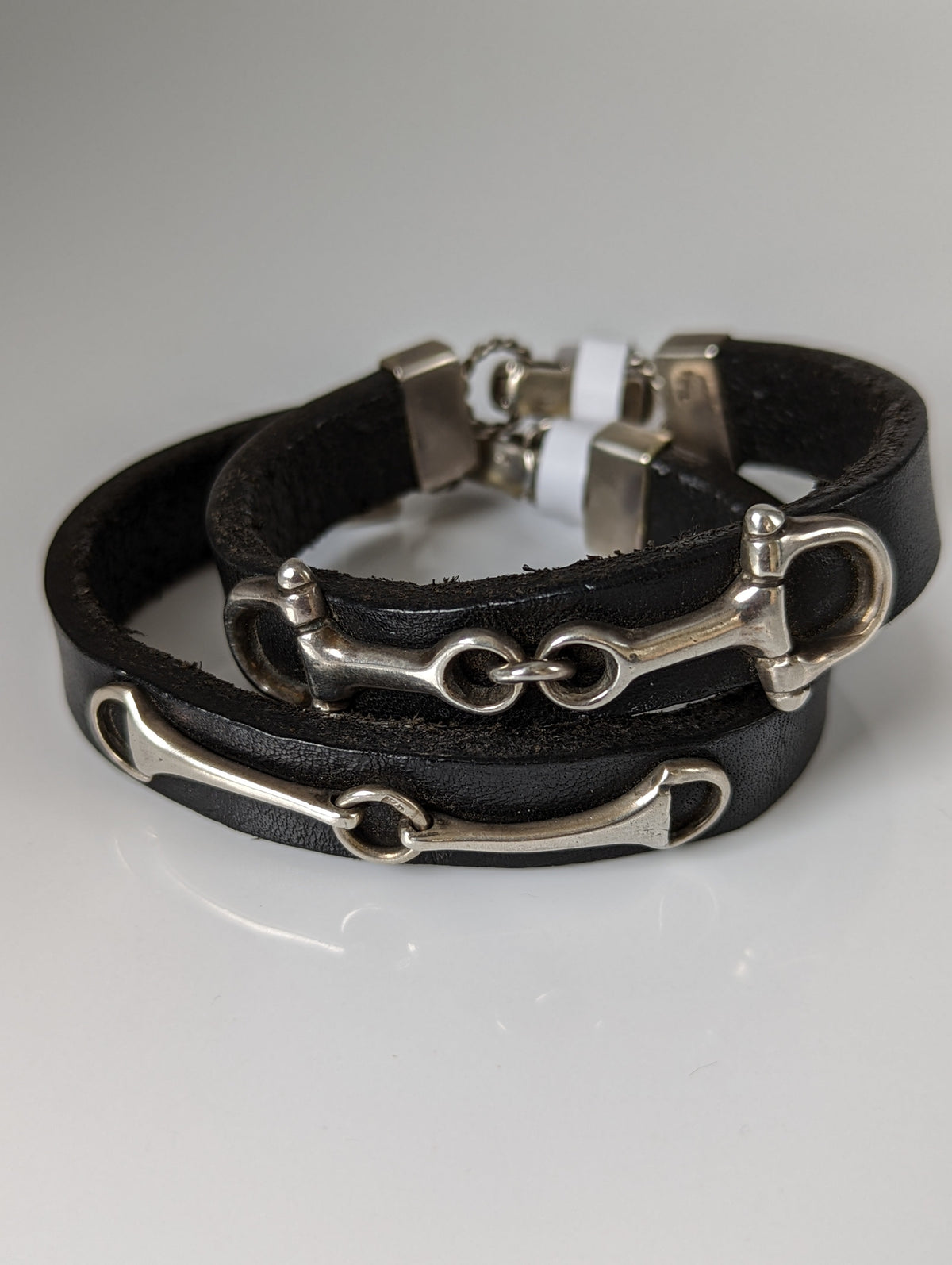 Silver Steed Leather Silver Snaffle Bracelet