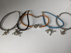 Silver Steed Assorted Charms on Leather Cord Bracelet