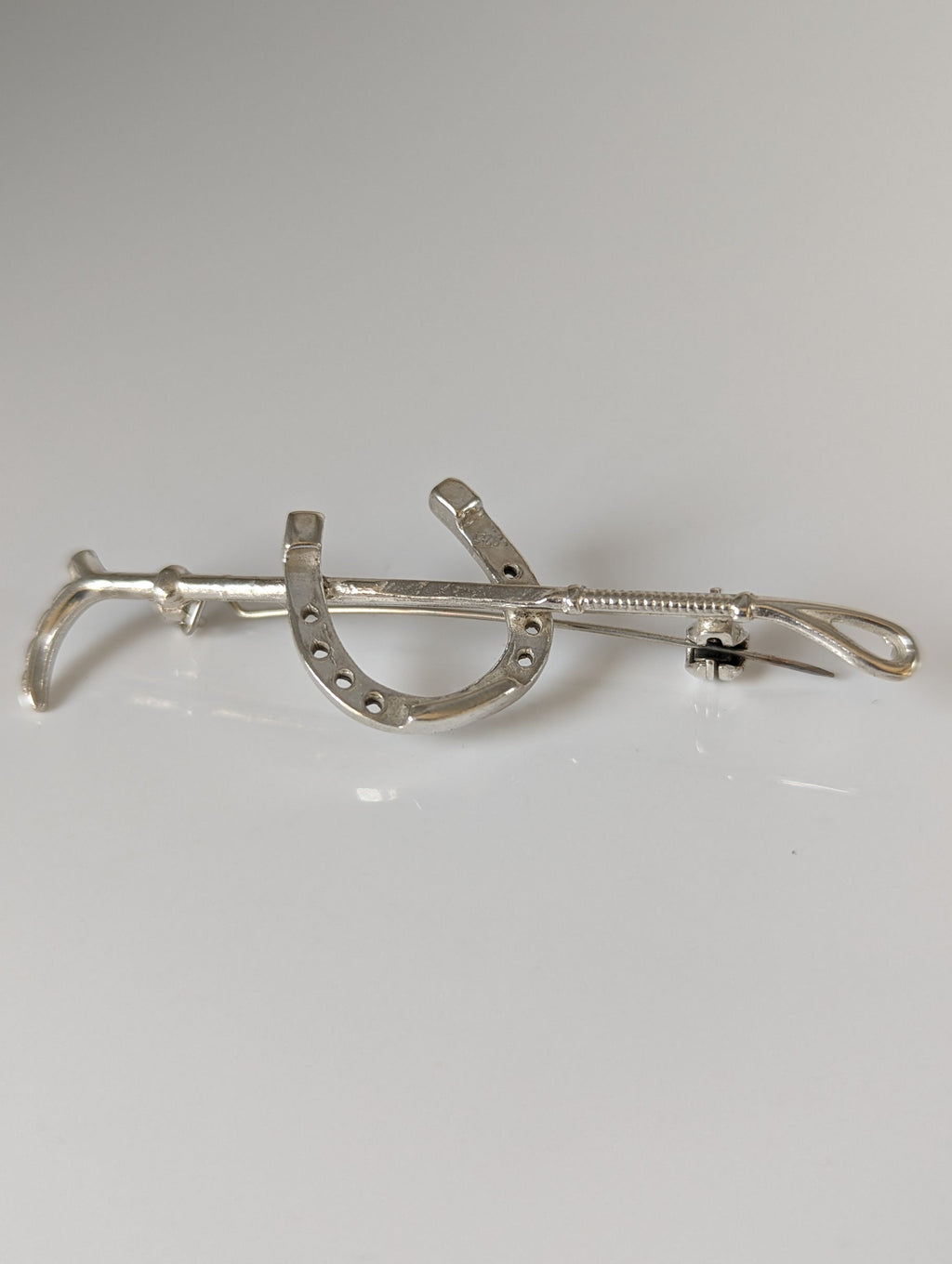Silver Steed Shoe & Cane Silver Brooch / Stock Tie Pin