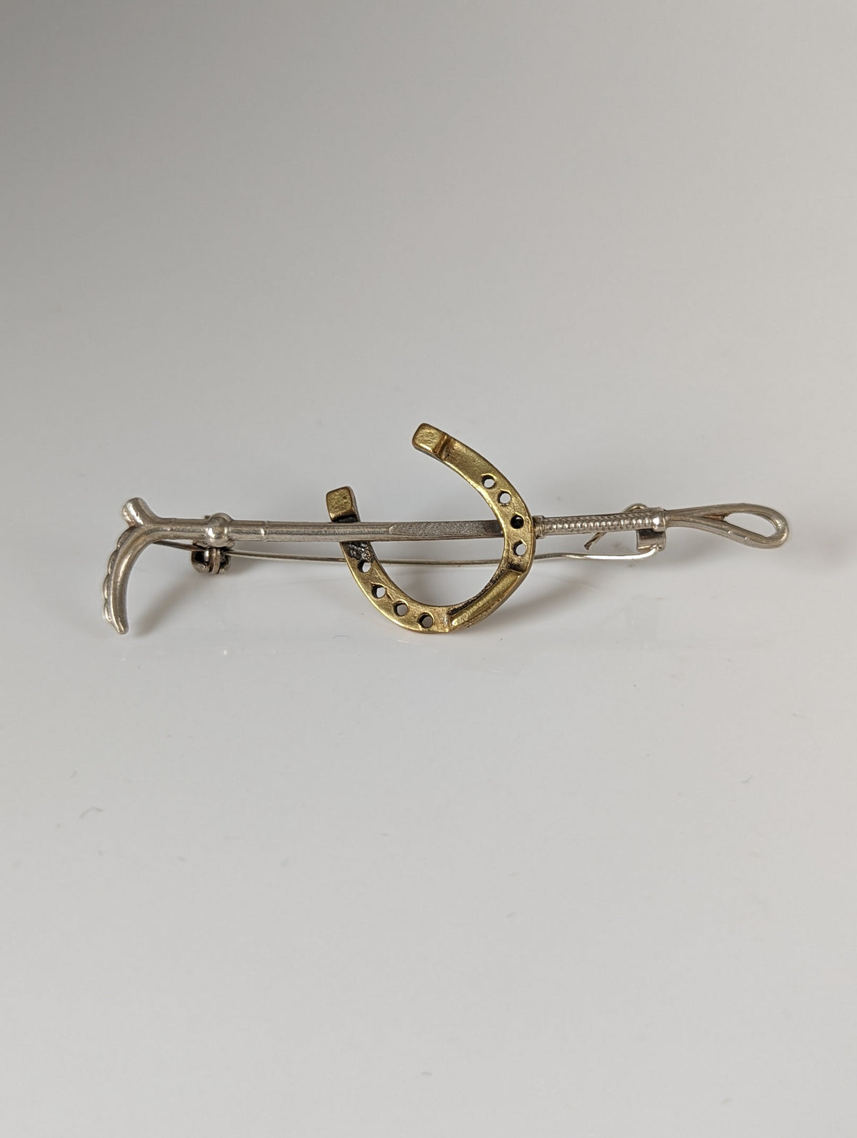 Silver Steed Shoe & Cane Gold Brooch / Stock Tie Pin