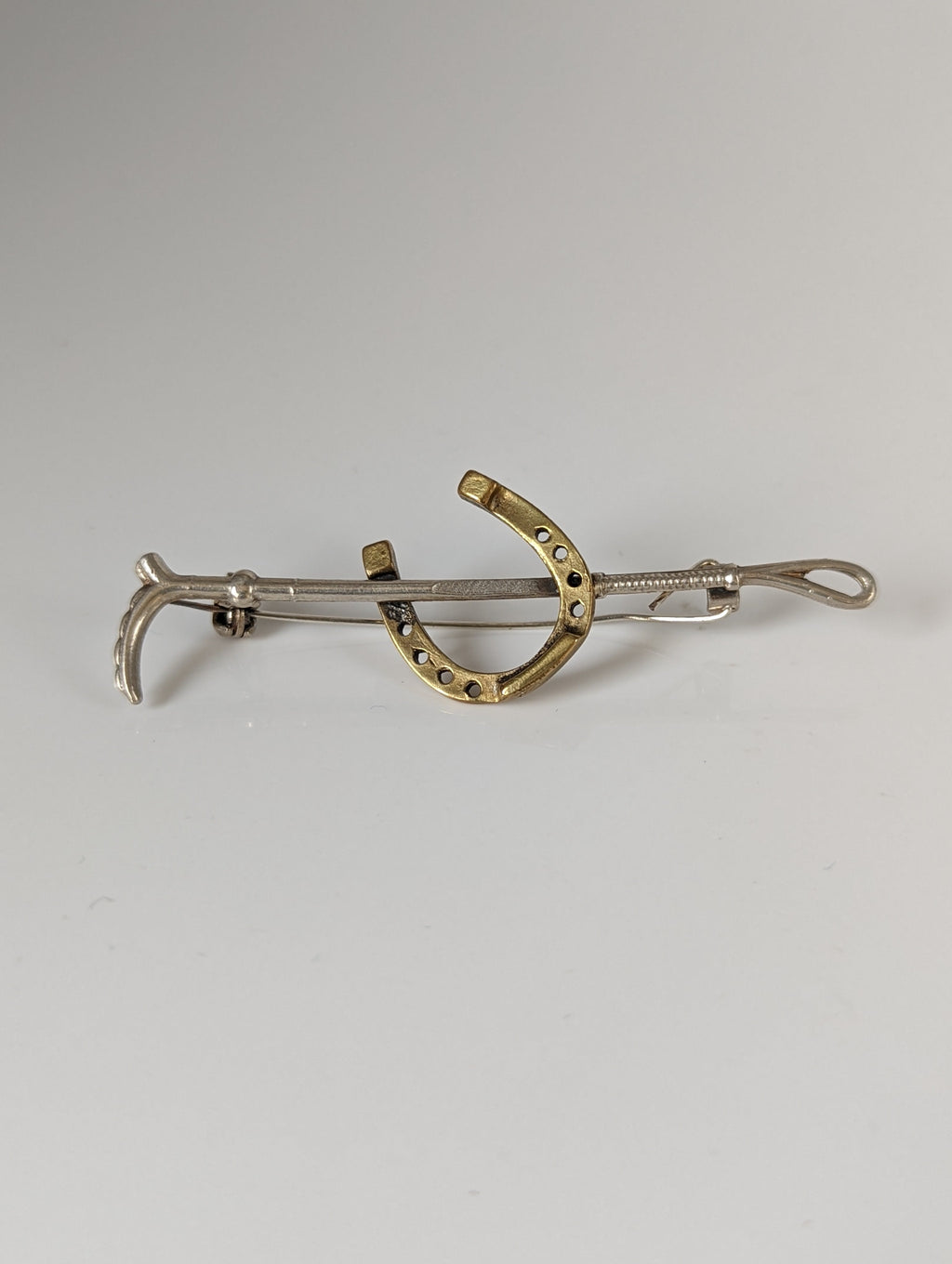 Silver Steed Shoe & Cane Gold Brooch / Stock Tie Pin