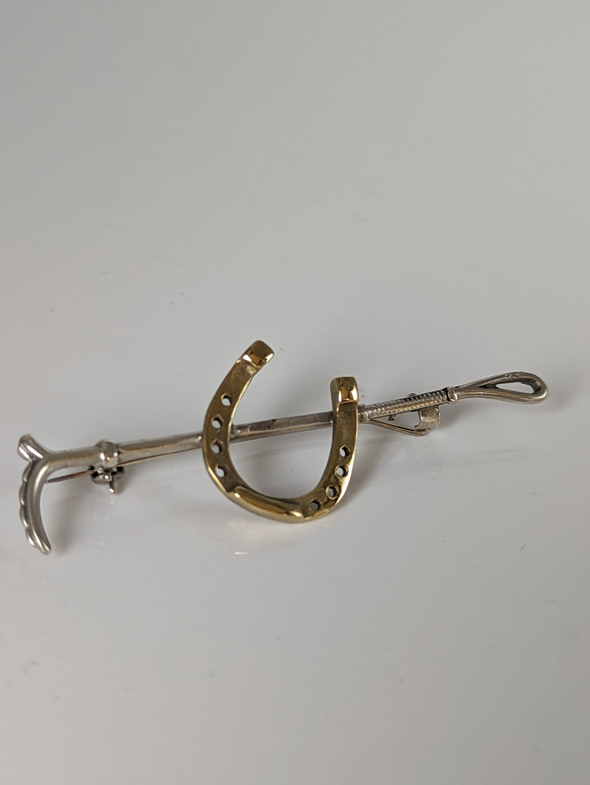 Silver Steed Shoe & Cane Gold Brooch / Stock Tie Pin