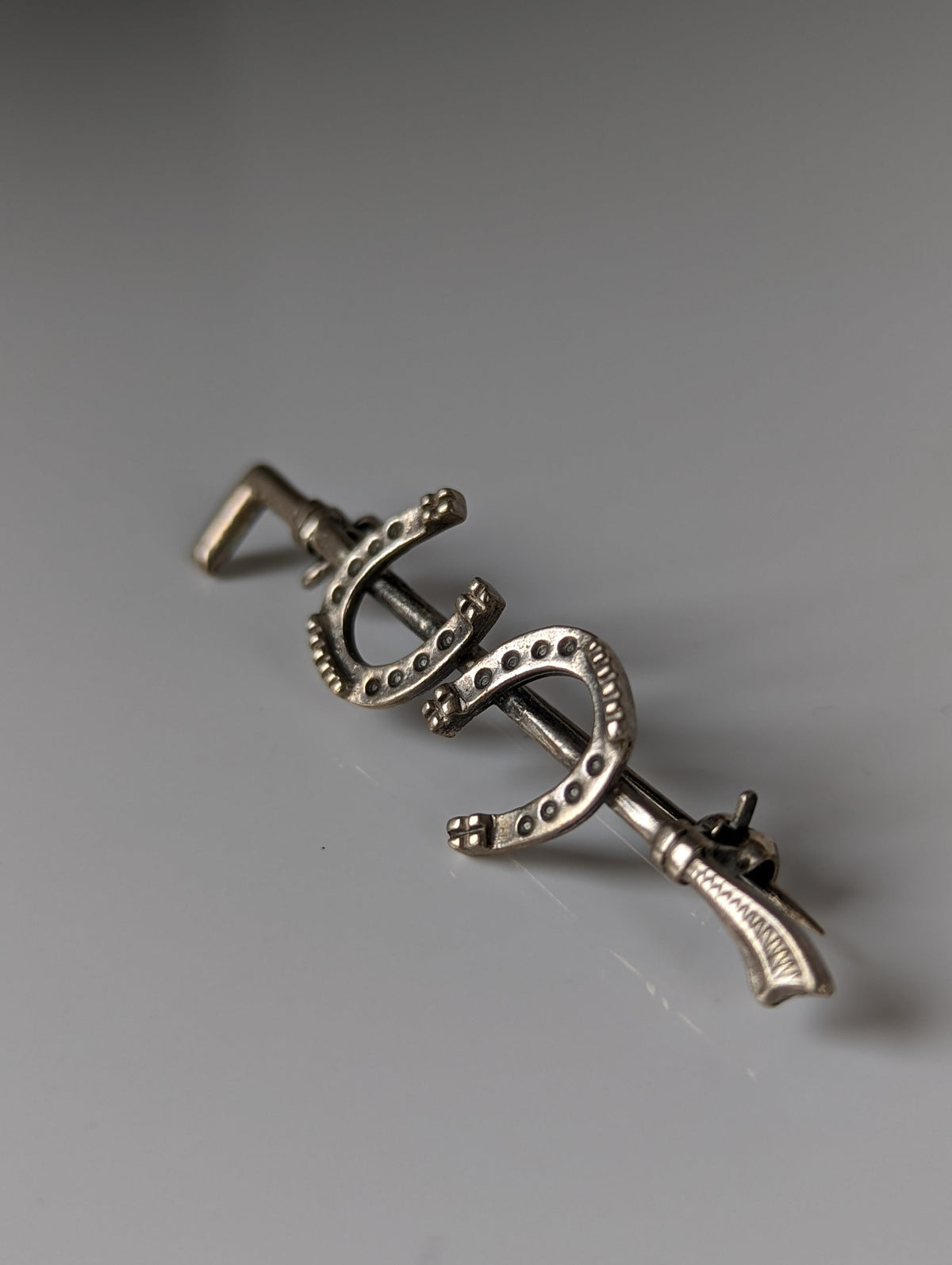 Zilveren Ros Dubbele Schoen Zilveren Broche / Plastronspeld