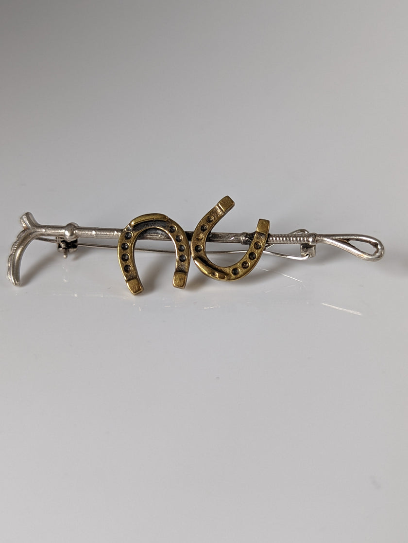 Silver Steed Double Shoe and Cane Brooch / Stock Tie Pin