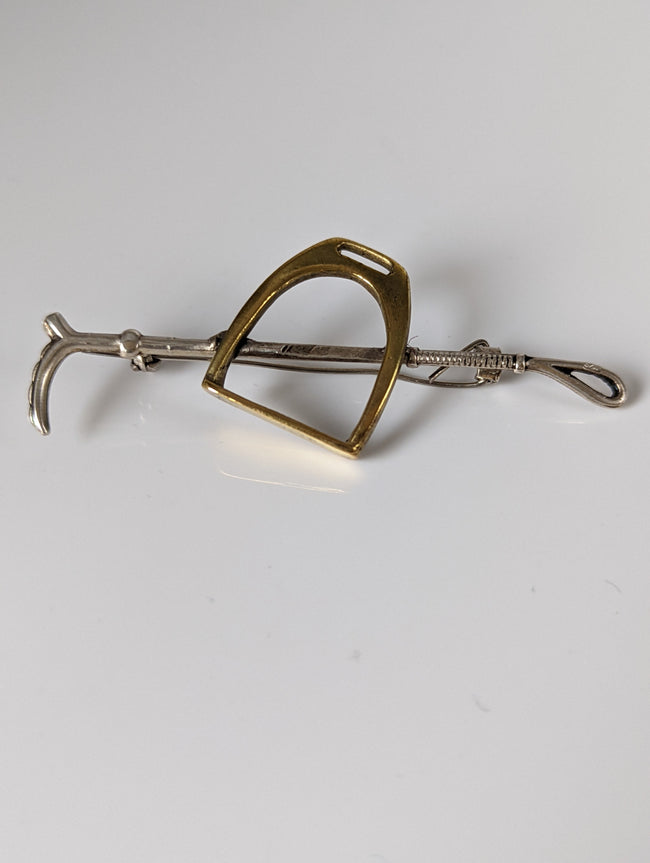 Broche / Épingle à Cravate Fer à Cheval & Canne Silver Steed