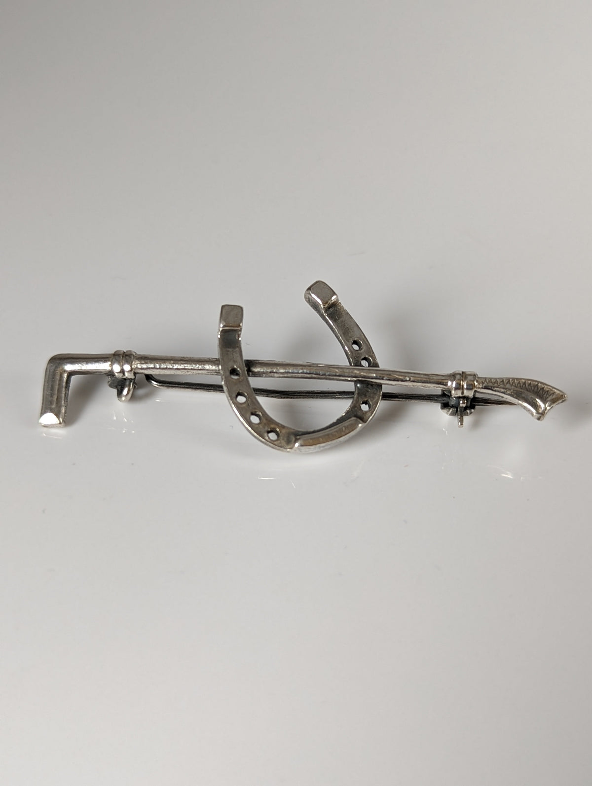 Silver Steed Shoe & Cane Silver Brooch / Stock Tie Pin