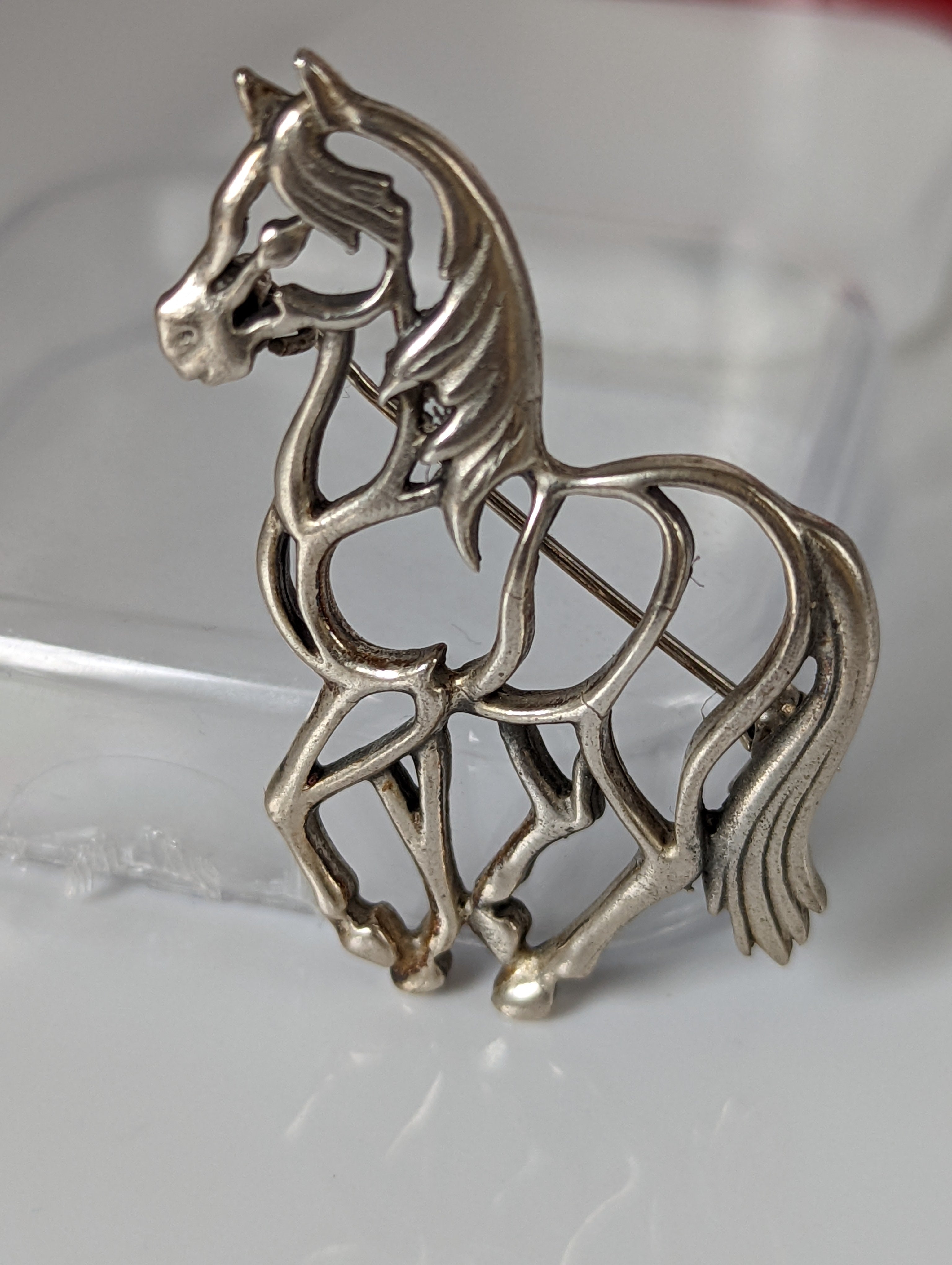 Silver Steed Elegant Piaffe Horse Silver Brooch / Stock Tie Pin