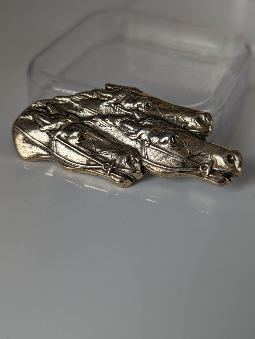 Silver Steed Three Head Racing Thoroughbreds Brooch / Stock Tie Pin