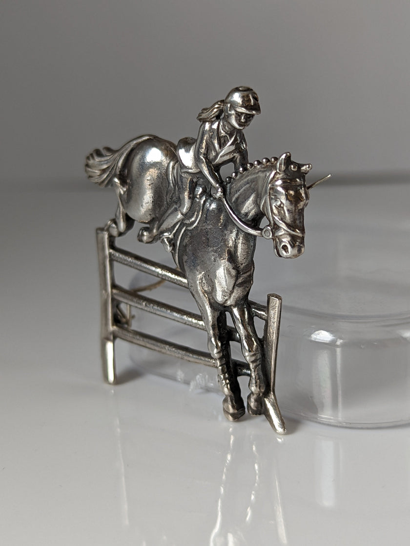 Silver Steed Triple Bar Jump, Show Jumping Brooch / Stock Tie Pin