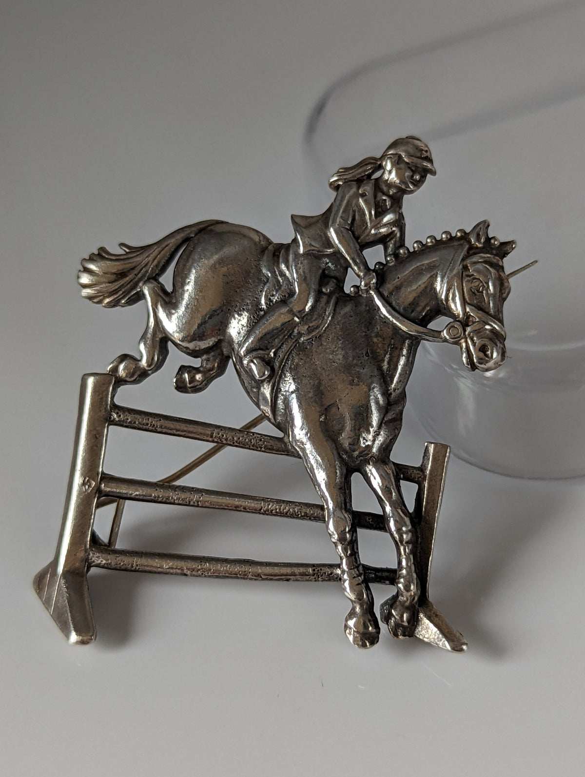 Silver Steed Triple Bar Jump, Show Jumping Brooch / Stock Tie Pin