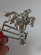 Silver Steed Triple Bar Jump, Show Jumping Brooch / Stock Tie Pin
