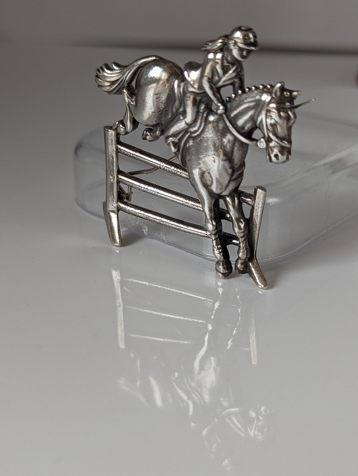Silver Steed Triple Bar Jump, Show Jumping Brooch / Stock Tie Pin
