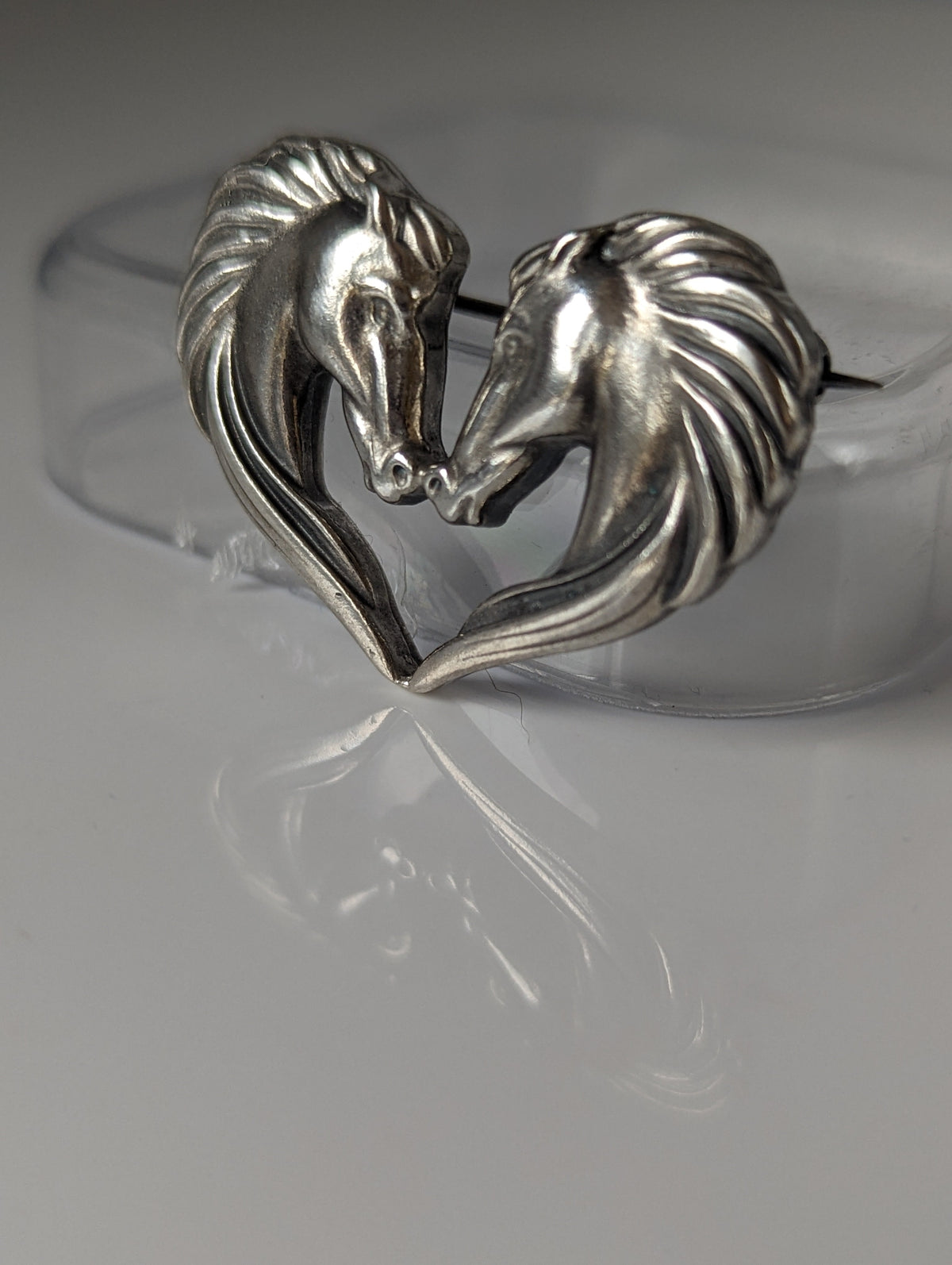 Silver Steed Horse Heart Brooch / Stock Tie Pin