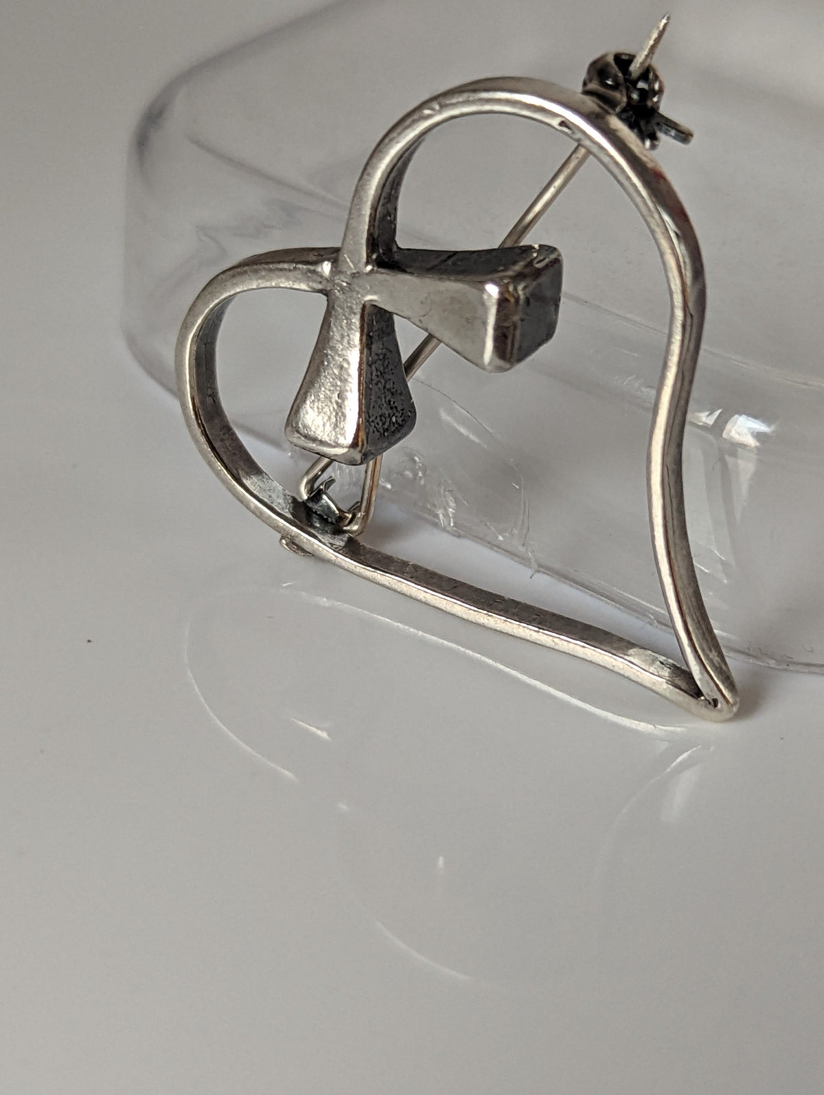 Silver Steed Horse Shoe Nail Heart Brooch / Stock Tie Pin